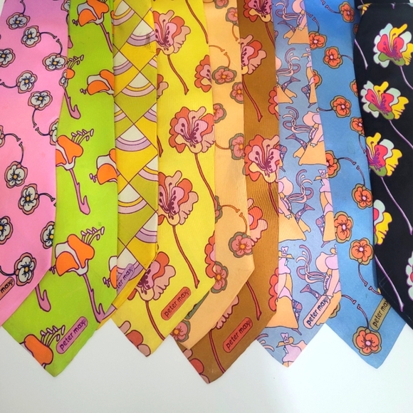 Peter Max Silk Tie Signed Pop Art Vintage Retro Blue w Orange Pink Floral Print - Picture 7 of 9